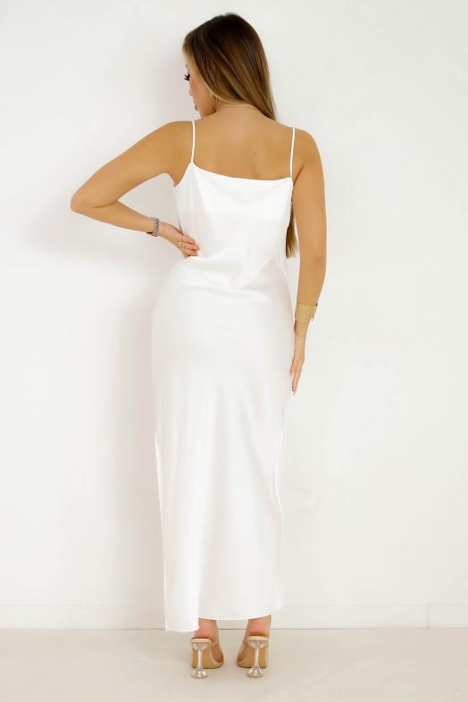 Robe Satin Fendue Blanc 
