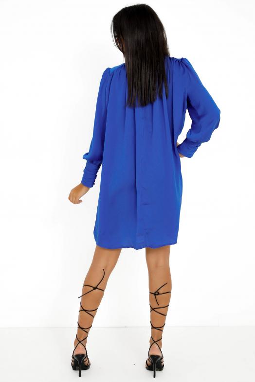 Robe Satinée Manches Longues Femme Bleu 