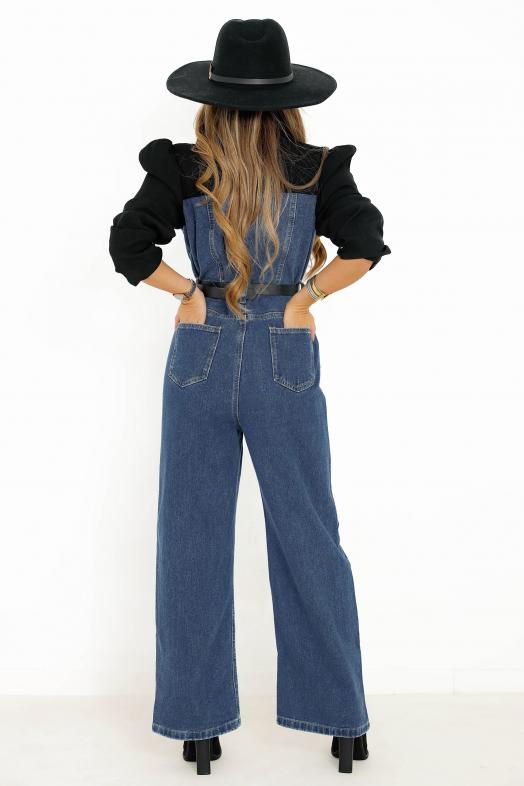 Combinaison Denim Bimatière Femme Bleu 
