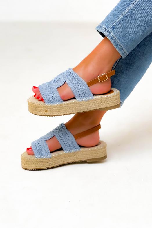 Sandales Compensées Crochets Femme Bleu