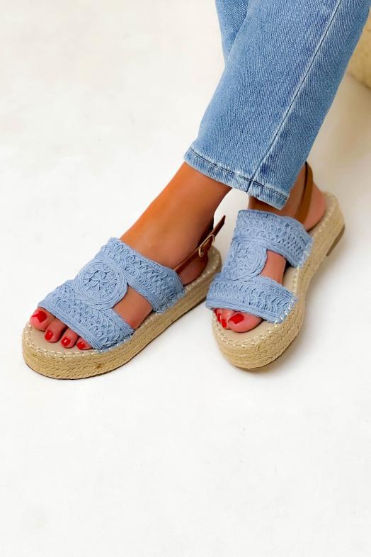 Sandales Compensées Crochets Femme Bleu