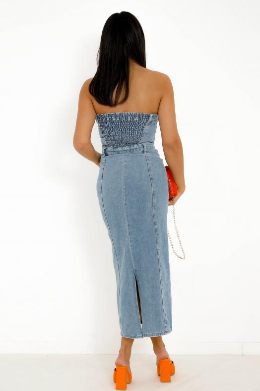 Robe Bustier Denim Femme Bleu 
