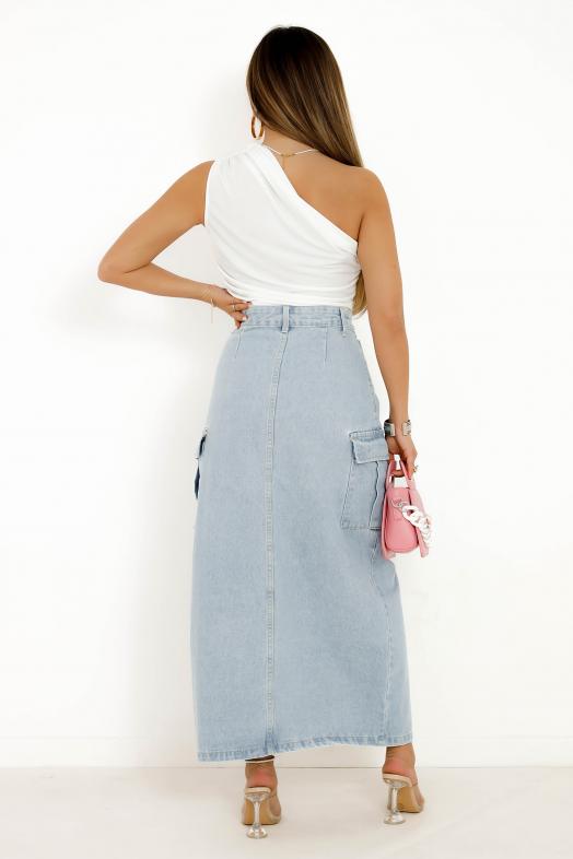 Jupe Denim Cargo Femme Bleu 