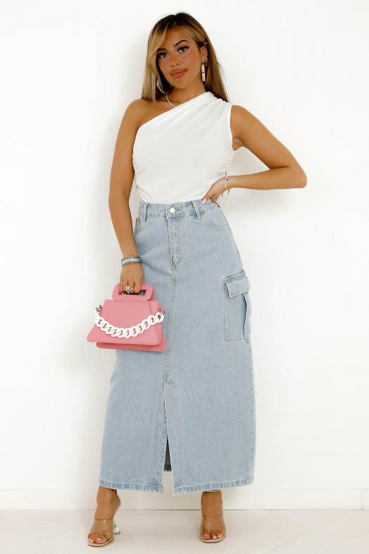Jupe Denim Cargo Femme Bleu 