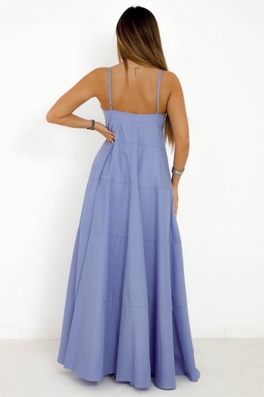 Robe Boutonnée Évasée Femme Bleu 