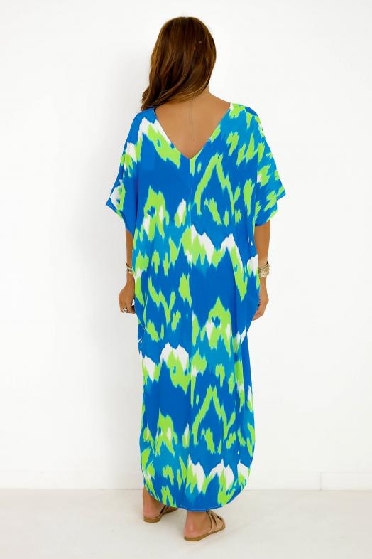 Robe Ample Col V Tie & Dye Femme Bleu 