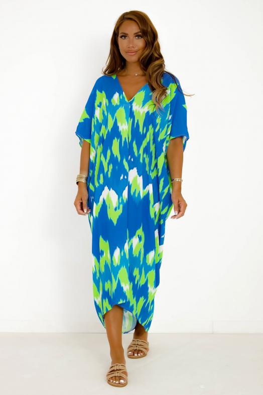 Robe Ample Col V Tie & Dye Femme Bleu 