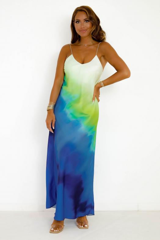 Robe Longue à Bretelles Dégradée Bleu 