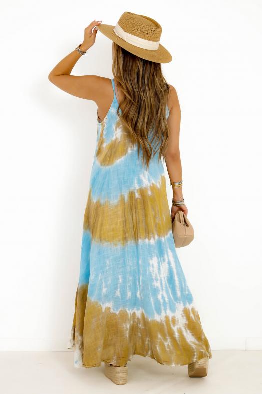 Robe à Bretelles Tie & Dye Femme Bleu 