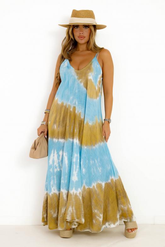 Robe à Bretelles Tie & Dye Femme Bleu 