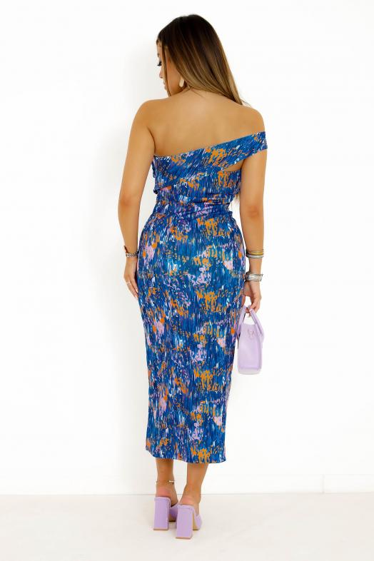 Robe Moulante Imprimée Femme Bleu