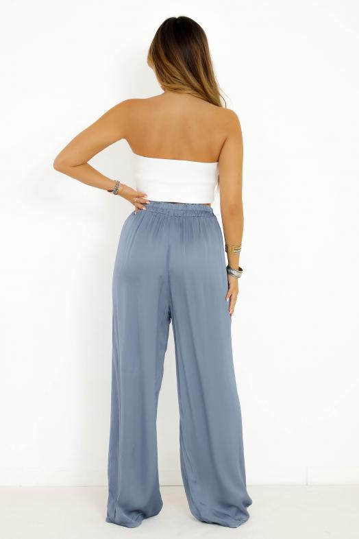 Pantalon Ample Satin Bleu / Réf : 7380-6