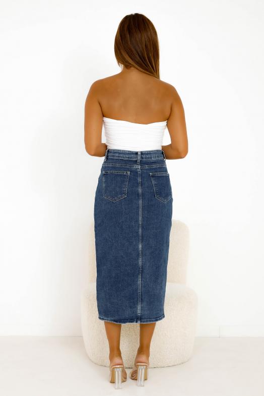 Jupe Denim Boutonnée Bleu