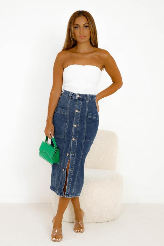 Jupe Denim Boutonnée Bleu