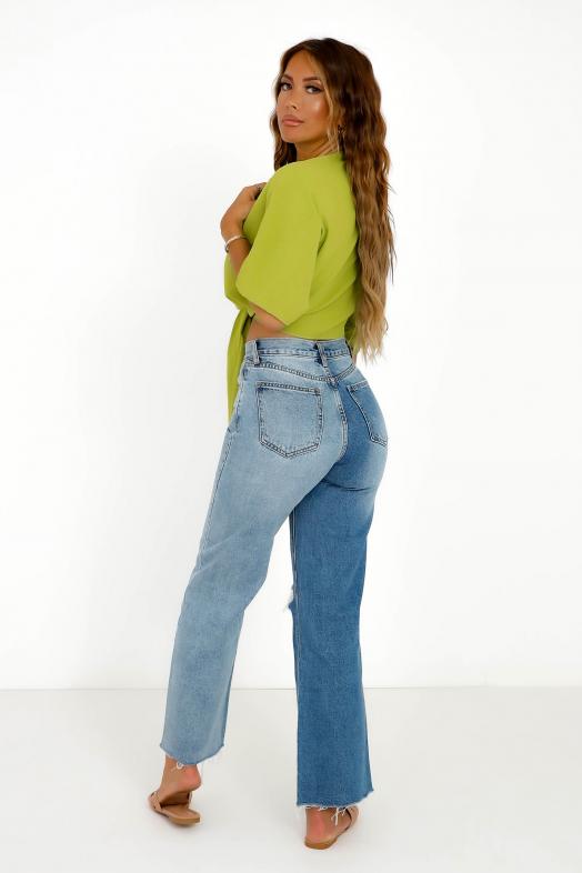 Jeans Bicolore Déchiré Bleu Clair