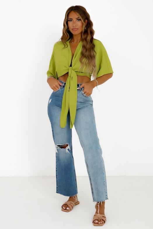 Jeans Bicolore Déchiré Bleu Clair