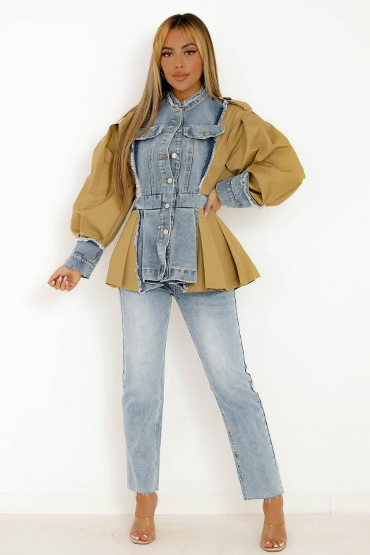 Veste Denim Bimatière Femme Bleu Clair