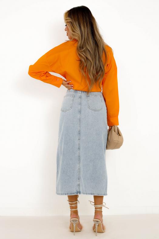 Jupe Denim Fendue Femme Bleu Clair 