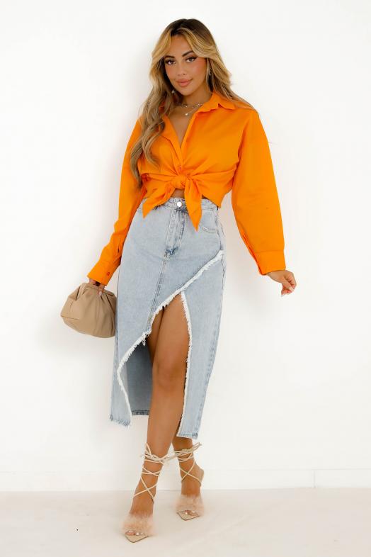 Jupe Denim Fendue Femme Bleu Clair 