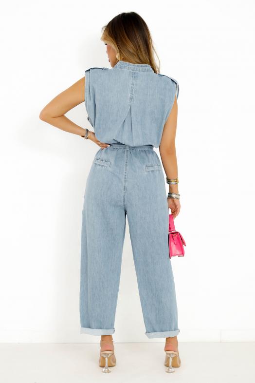 Combinaison Denim Croisée Bleu Clair