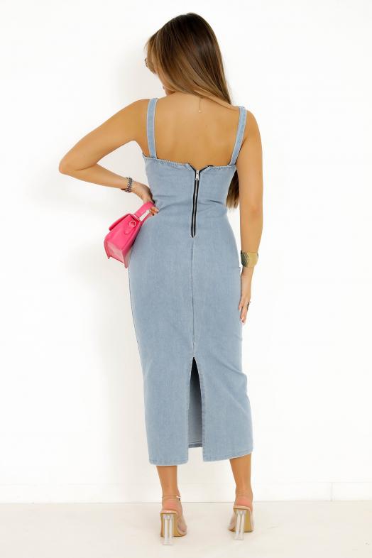 Robe Dos Zip + Fente Bleu Clair