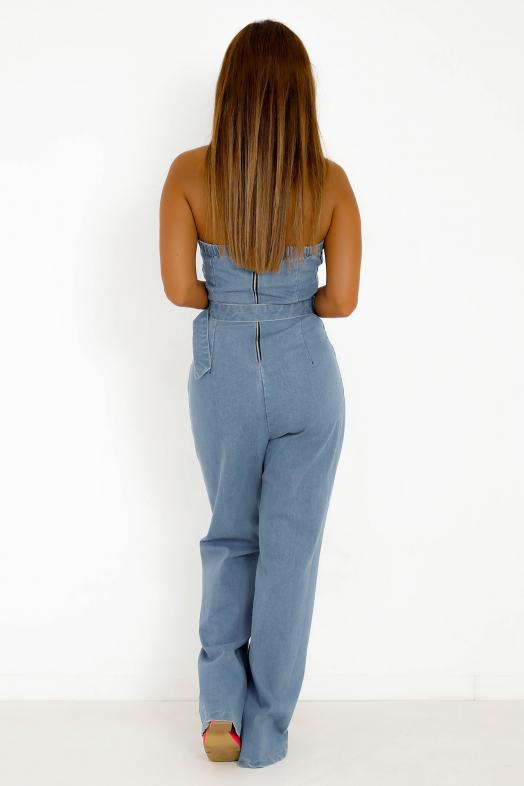 Combinaison Denim Bustier Bleu Clair 