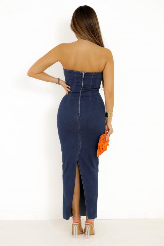 Robe Bustier Denim Bleu Foncé 