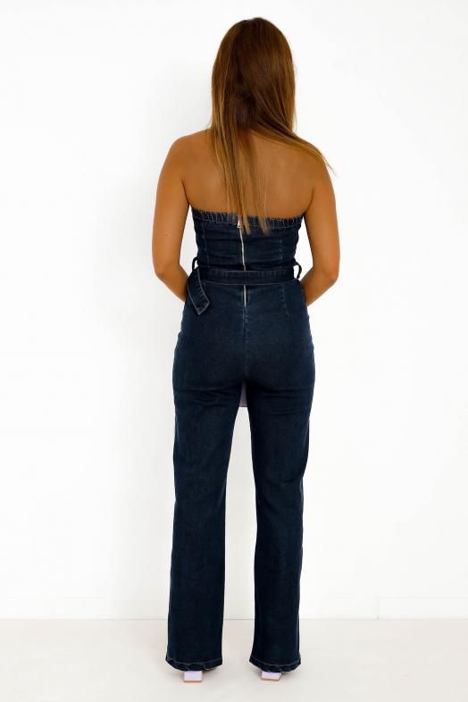 Combinaison Denim Bustier Bleu Foncé 