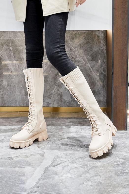 Bottes Bimatière Femme à Lacets Crème 