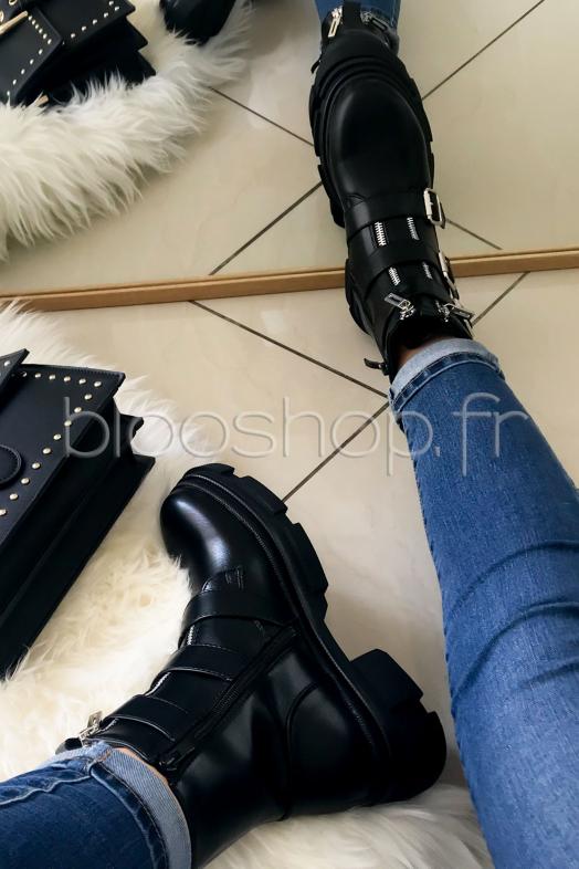 Bottines Femme Double Zip Noir 