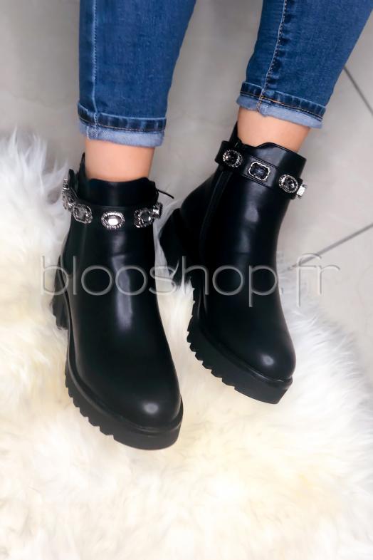 Bottines Femme Strass Noir Blooshop