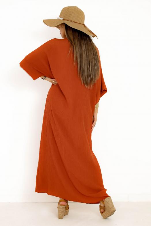 Robe Col V Nouée Brique 
