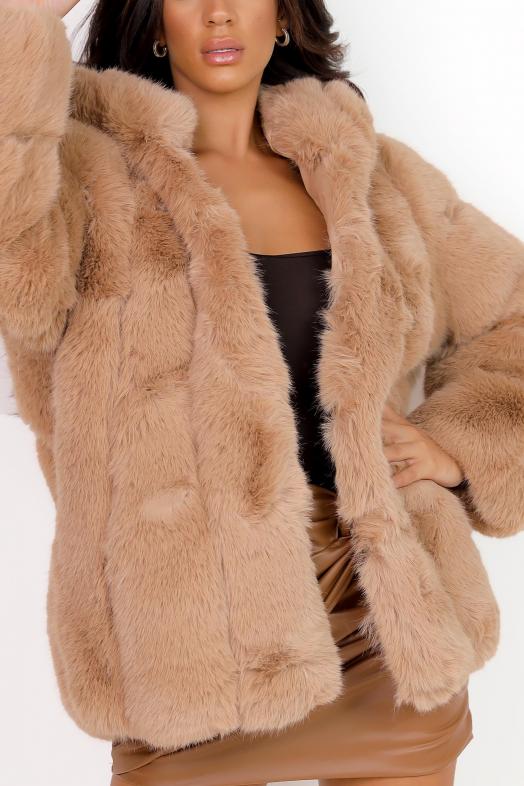 Manteau Femme Fourrure Vegan Camel 