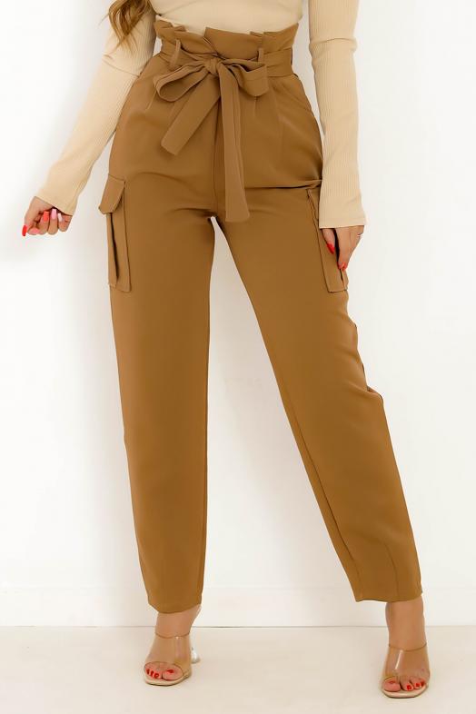 Pantalon Cargo Coupe Carotte Camel 