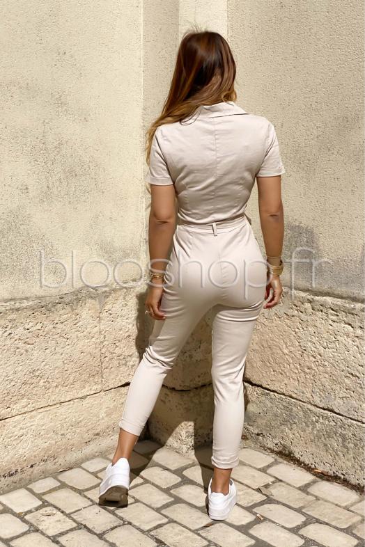 Combinaison Femme Cargo Boutonnée Beige  Ref : 823