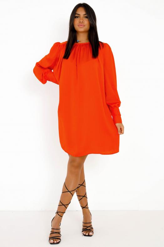 Robe Satinée Manches Longues Femme Corail 