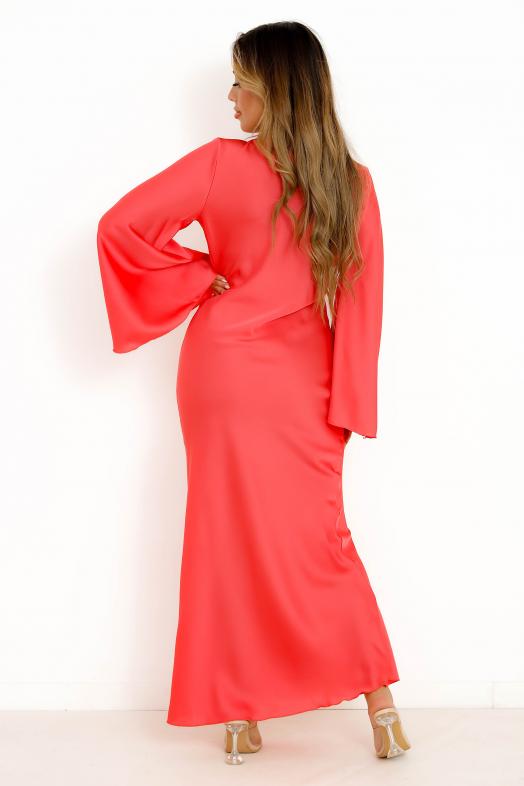 Robe Longue manches Évasées Corail / Réf : 10323-22