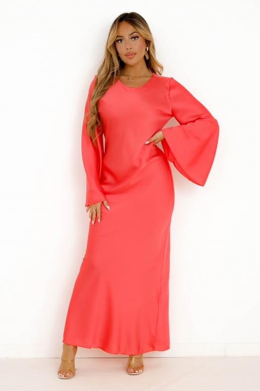 Robe Longue manches Évasées Corail / Réf : 10323-22