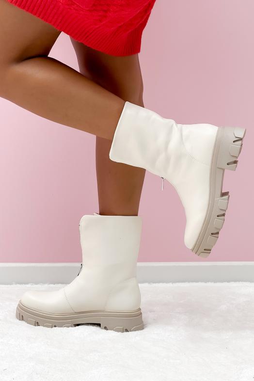 Bottines Femme Zip Crème