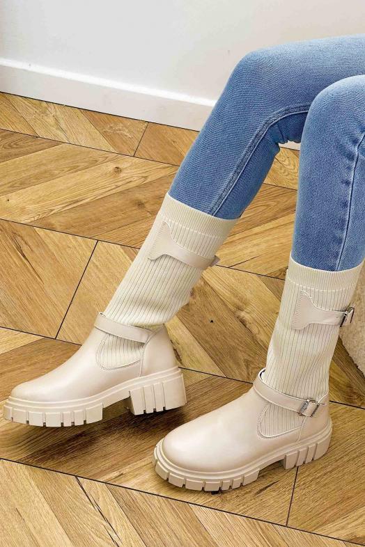 Bottines Chaussettes + Sangles Crème