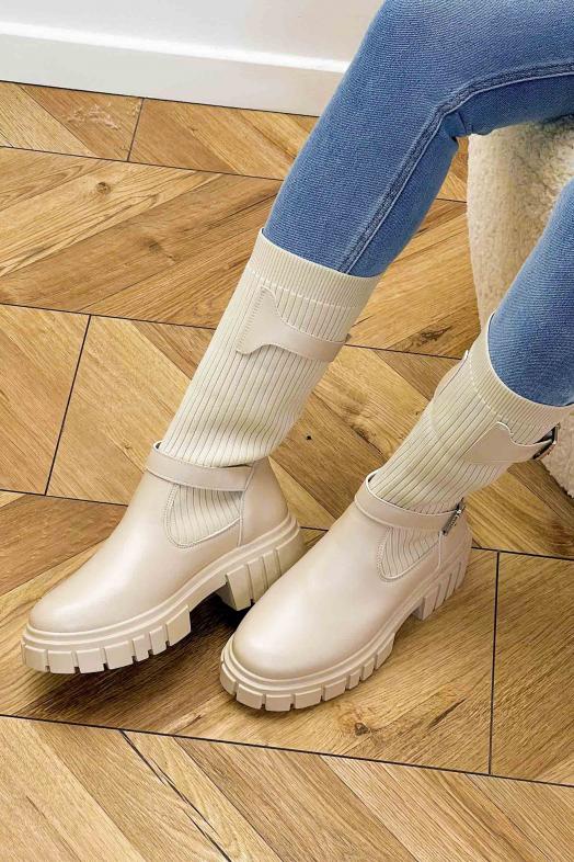 Bottines Chaussettes + Sangles Crème