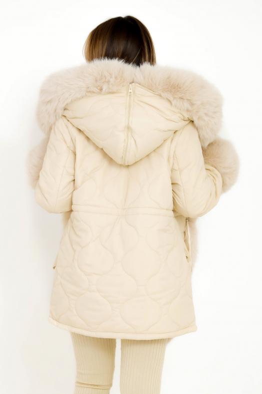 Parka Matelassée Fur Vegan Femme Crème / Réf : 1237-24