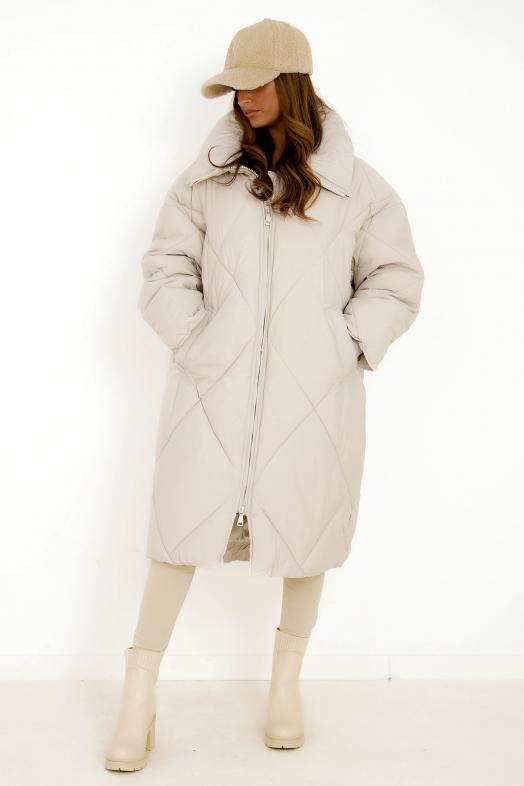 Doudoune Longue Oversize Matelassée Femme Crème