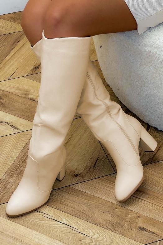 Bottes Talons Carrés Femme Crème