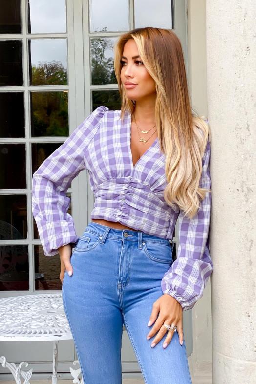 Crop Top Femme à Carreaux Violet / Réf : 3395