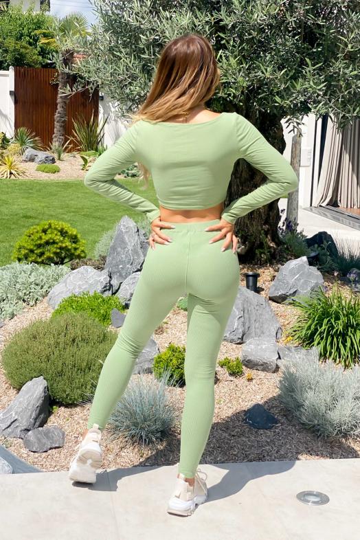 Crop Top Femme Col Carré Vert Clair 