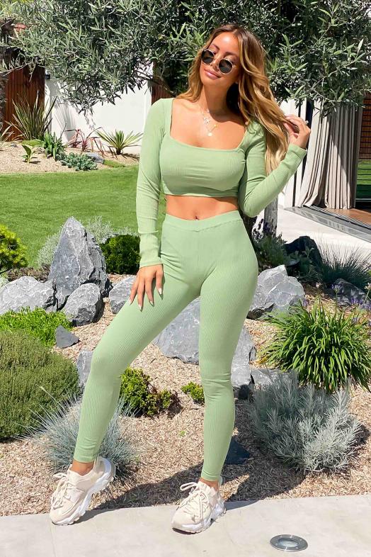 Crop Top Femme Col Carré Vert Clair 