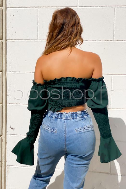 Crop Top Femme Smocké Vert / Réf : 4631