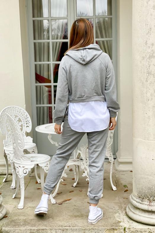 Ensemble Femme Sweat Chemise + Jogging Gris  Ref : 7373