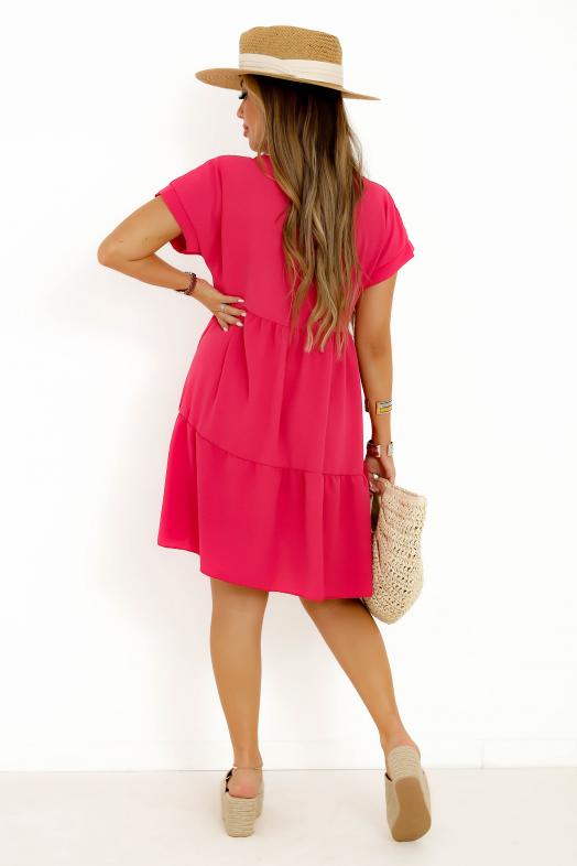 Robe Col V Ample Femme Fuchsia